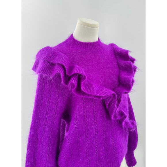Sezane Rita Purple Fuschia Kid Mohair Wool Ruffle Sweater M - Picture 3 of 11